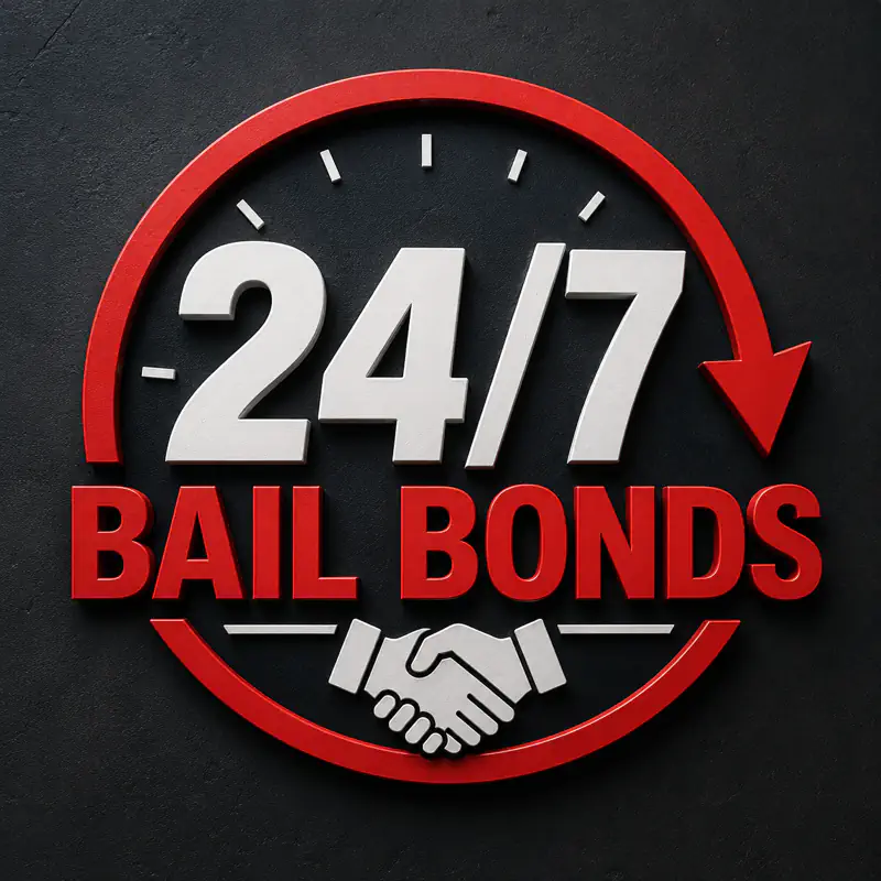 24/7 Bail Bonds logo with handshake on dark background