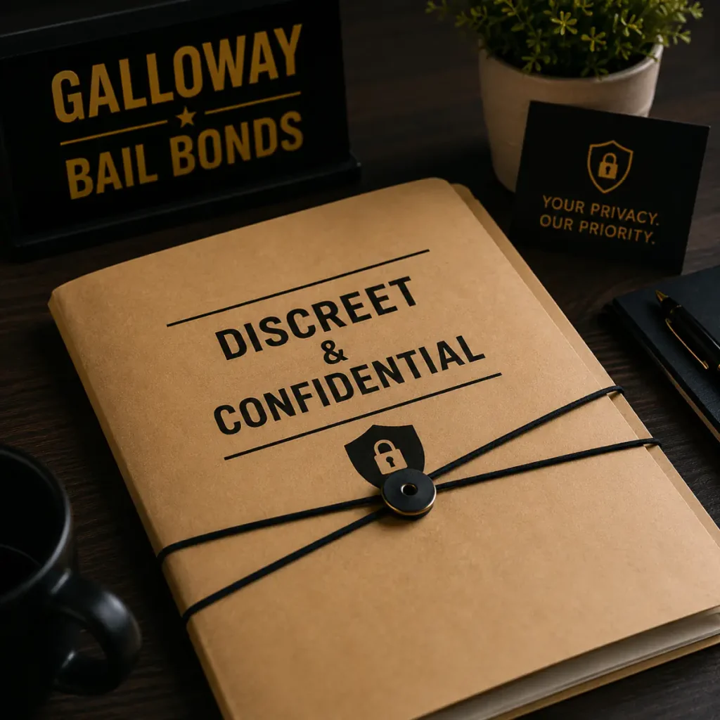 Galloway Bail Bonds confidential folder on professional desk