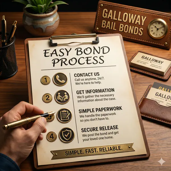 Galloway Bail Bonds easy four-step bond process clipboard