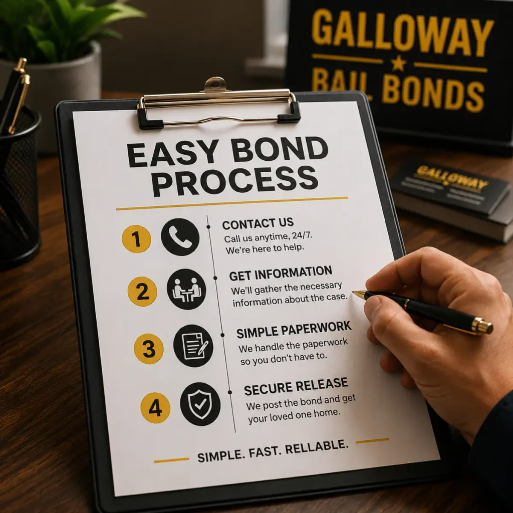 Galloway Bail Bonds easy four-step bond process clipboard