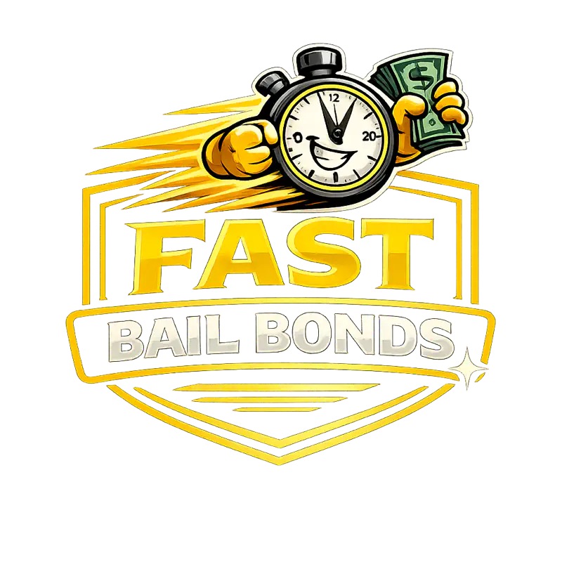 Fast Bail Bonds logo with speeding stopwatch holding cash