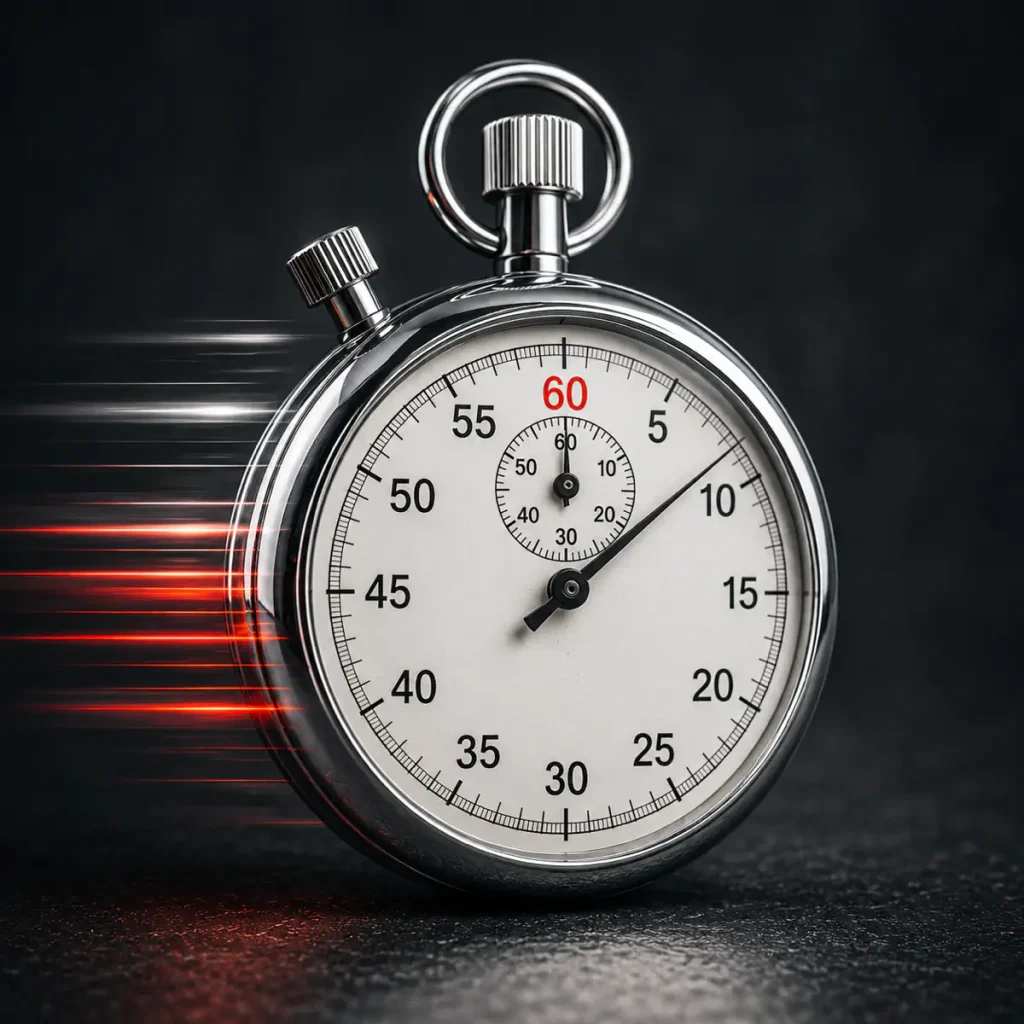 Chrome stopwatch with motion blur and red speed lines